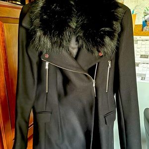 Zara wool moto coat with removable faux fur collar